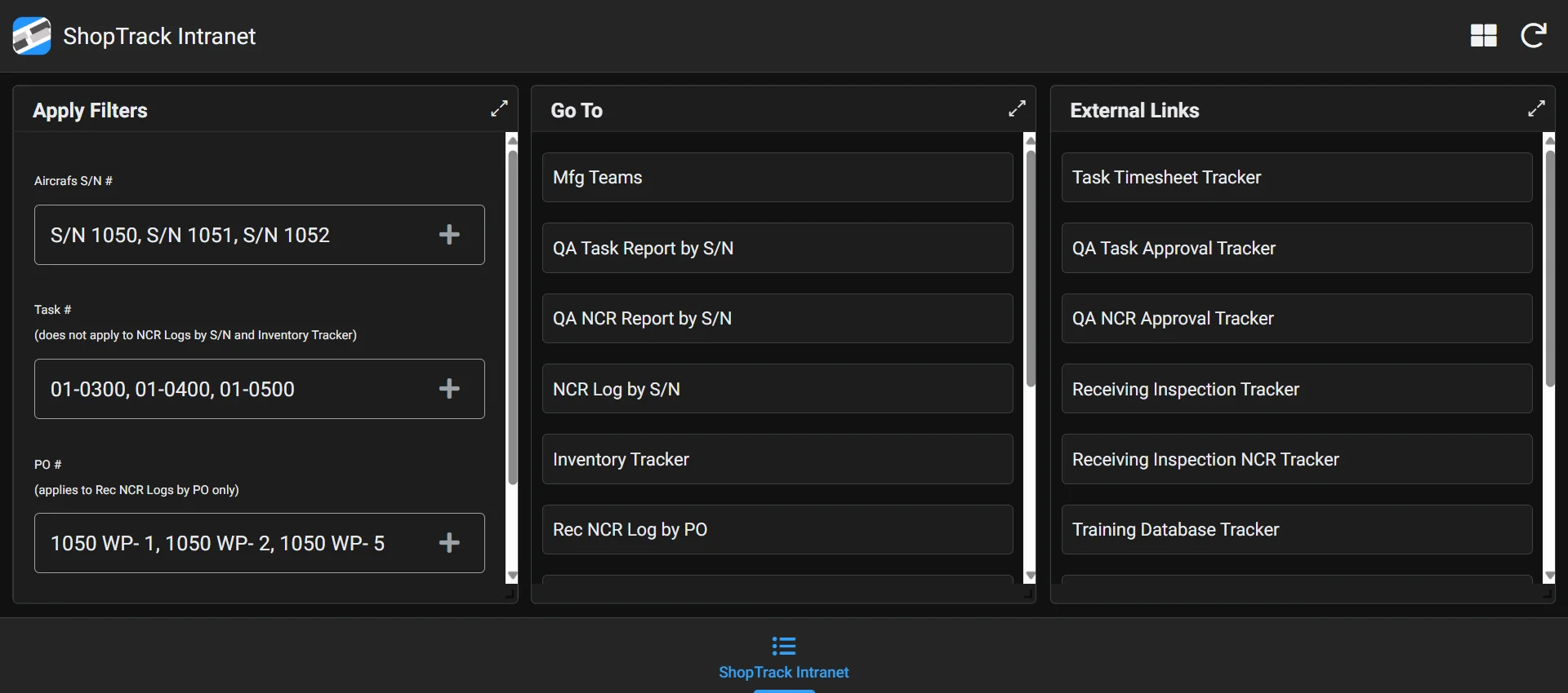 The Manufacturing Intranet — ShopTrack MRS feature screenshot